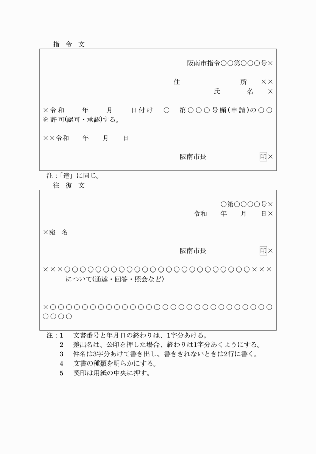 文書の左横書実施要領